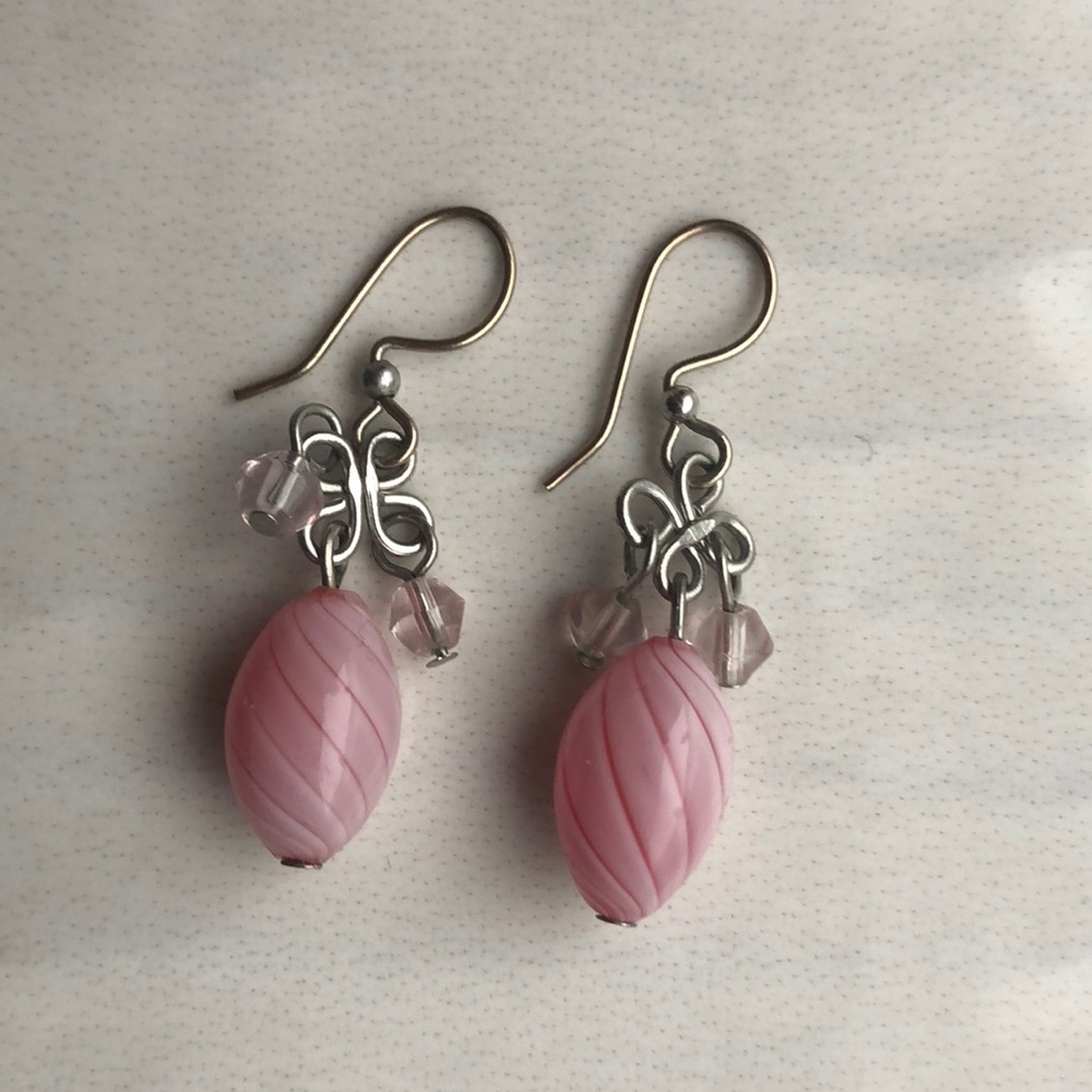 Swirl Pink and Silver Dangle Earrings